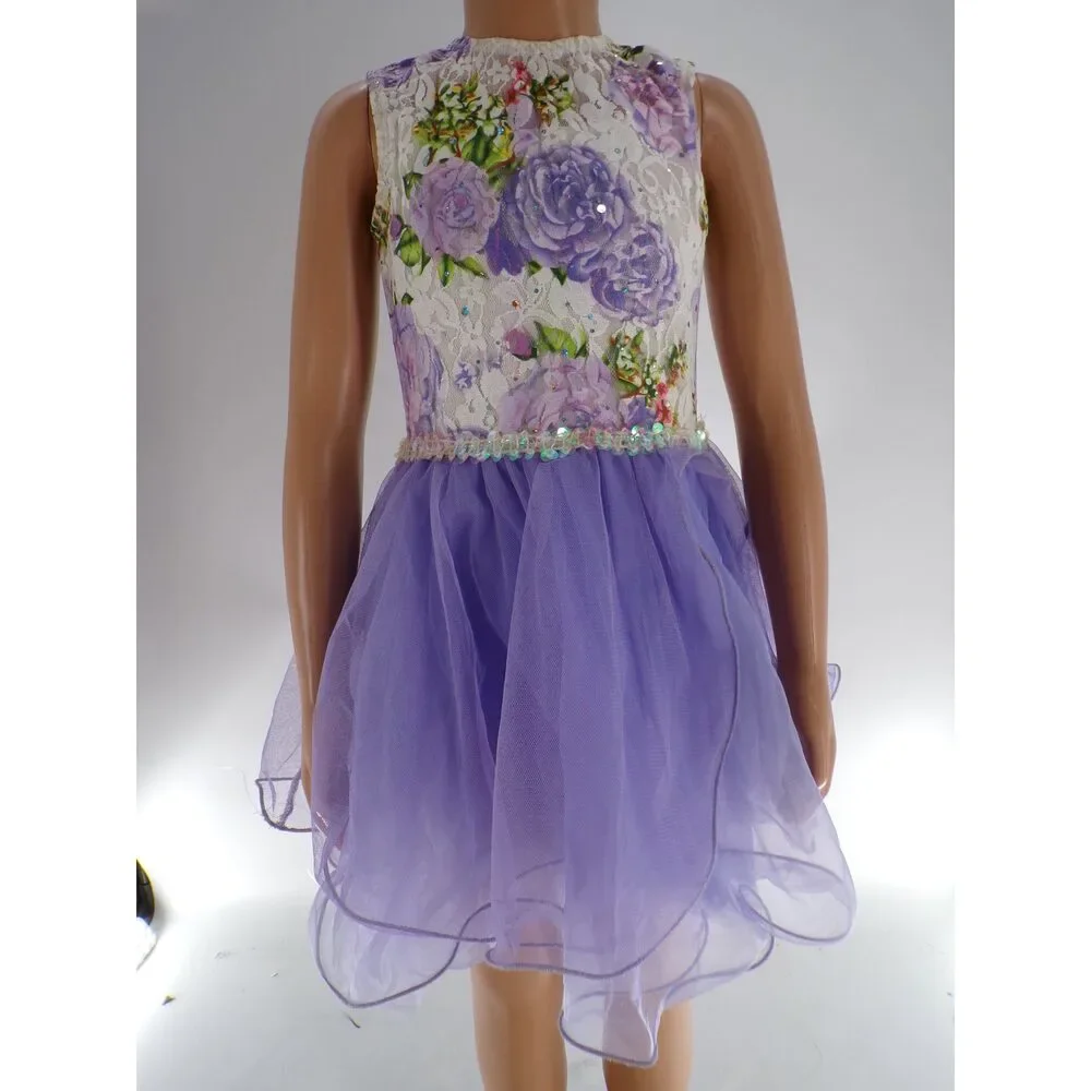 Pre-Owned Dance Costume Gallery 18212 Medium Child Lavender Lyrical Sequins